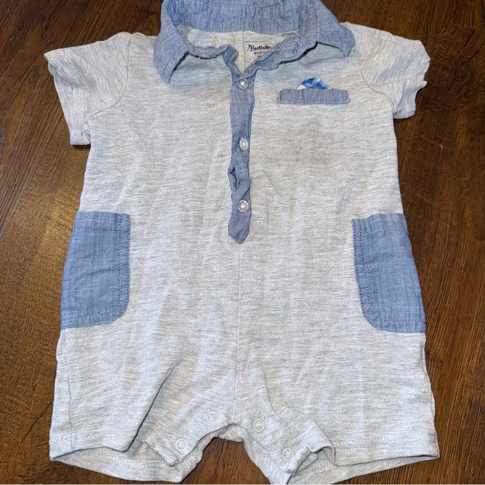 Beetle & Thread Baby Romper 12-18M | Chambray Collar | Pocket Detail